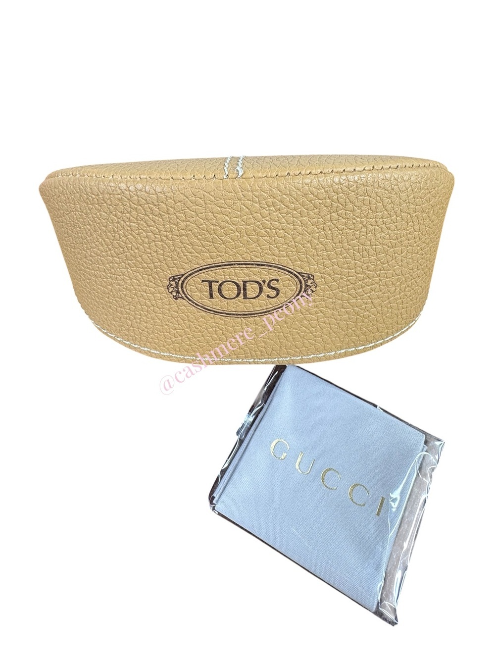 Tod's Tan Pebbled Faux Leather Sunglass Eyeglass Case with Cleaning Cloth